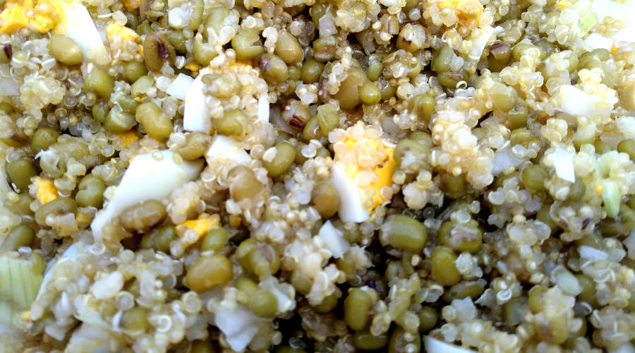 Ensalada quinoa soja huevo